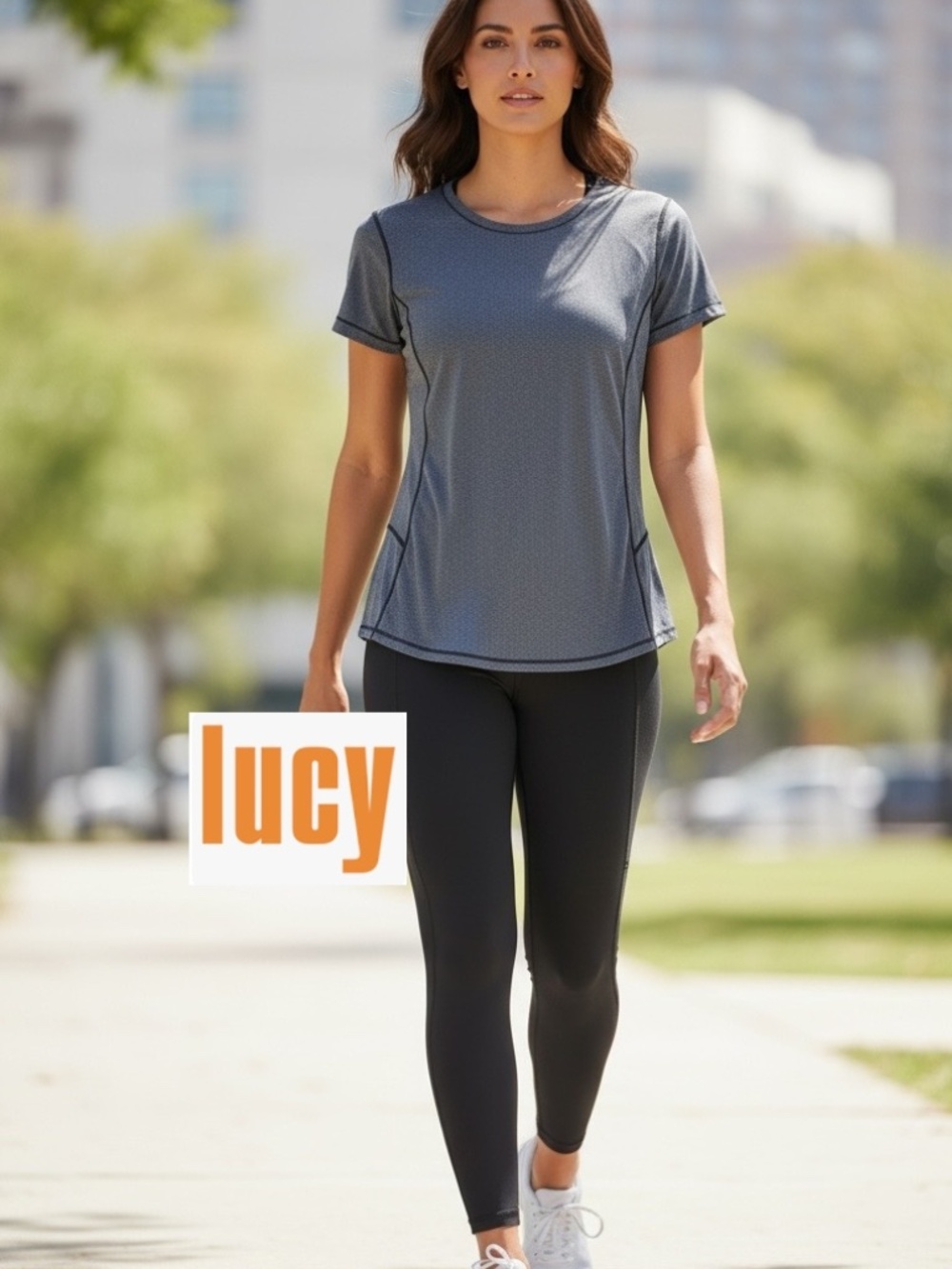 Lucy grey heather short sleeve yoga top, L, CB2826